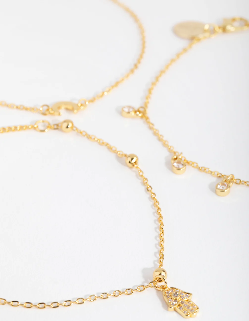18ct Gold Plated Cubic Zirconia Hamsa & Moon Bracelet Set - Image 3