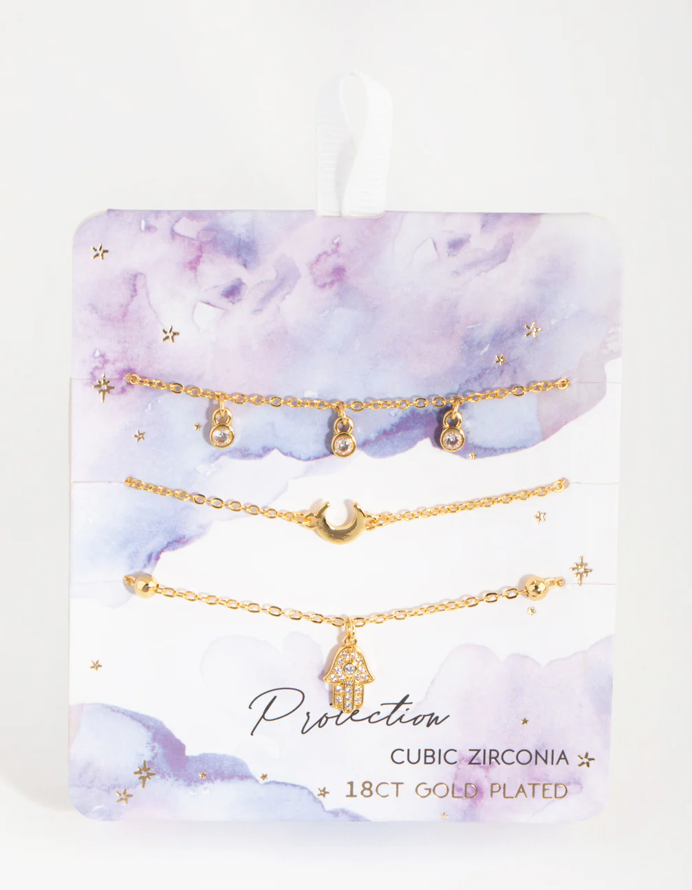 18ct Gold Plated Cubic Zirconia Hamsa & Moon Bracelet Set - Image 4