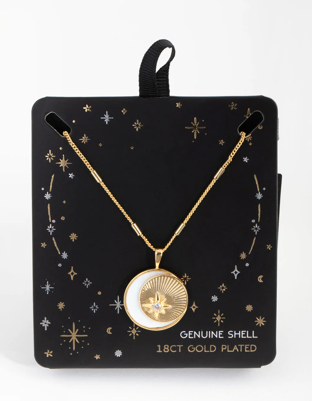 18ct Gold Plated Cubic Zirconia & Shell Moon Necklace - Image 3