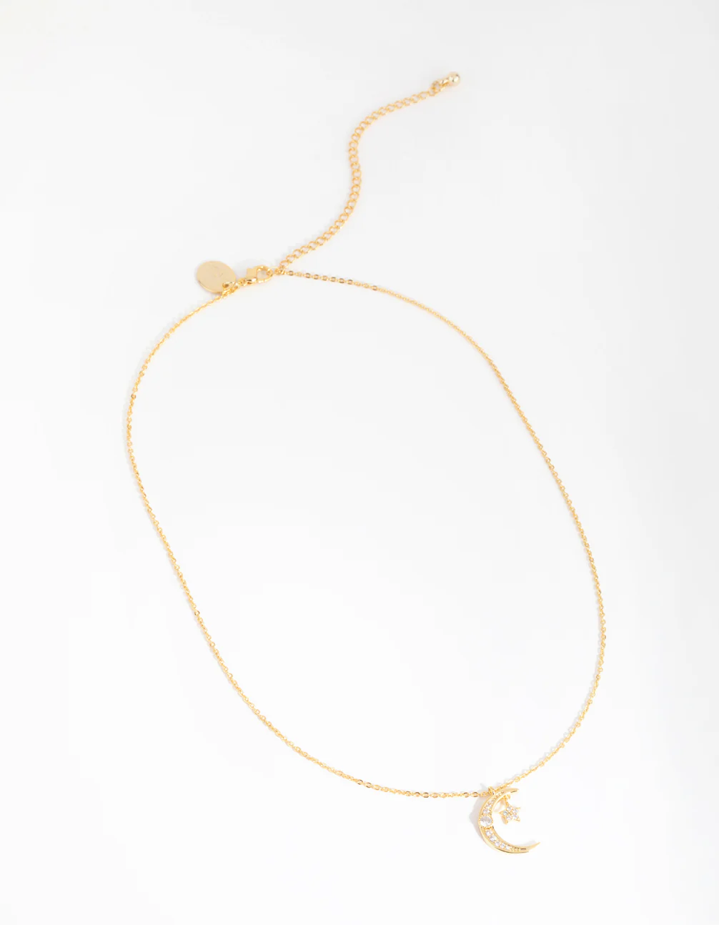 18ct Gold Plated Cubic Zirconia Moon & Star Necklace - Image 2