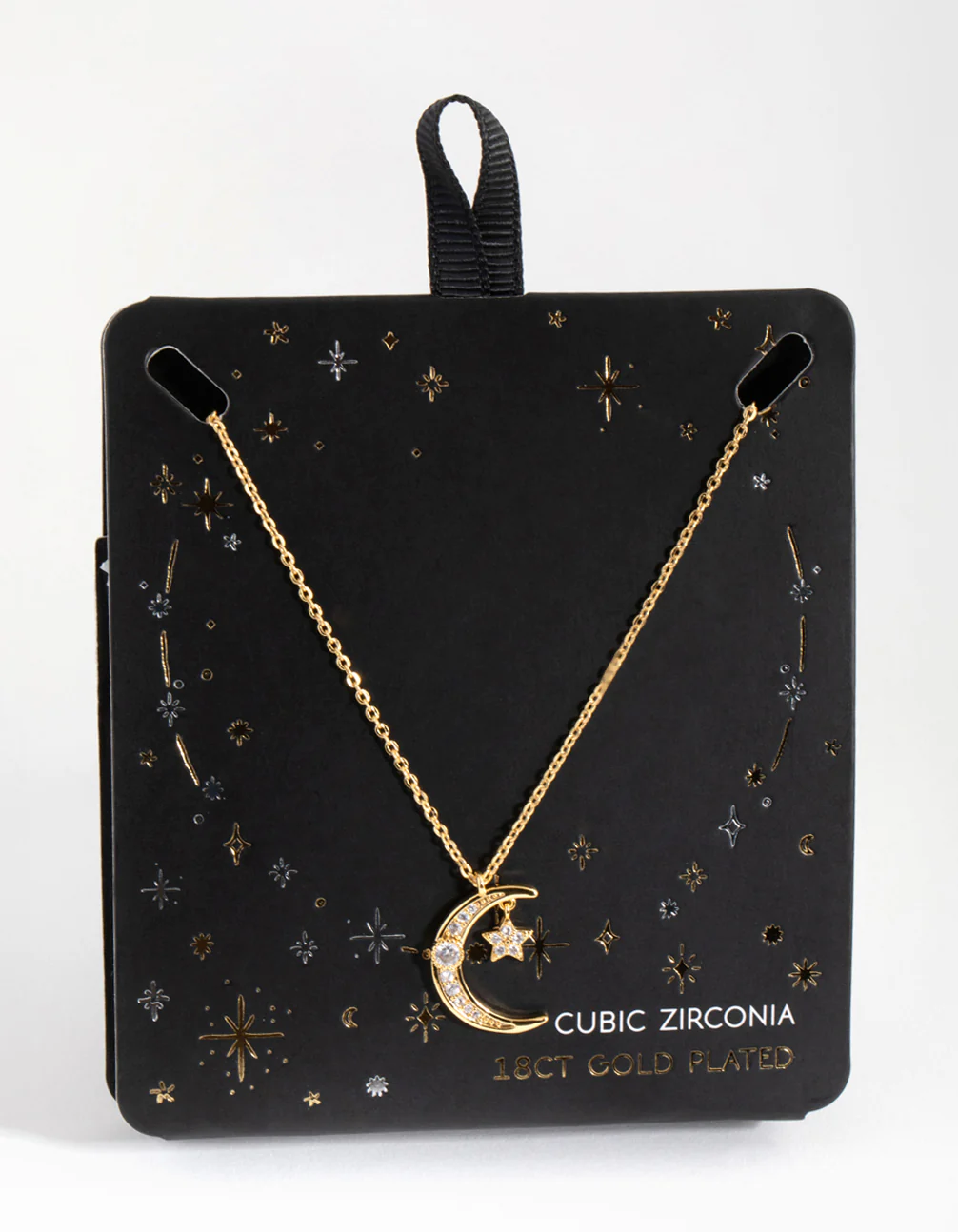 18ct Gold Plated Cubic Zirconia Moon & Star Necklace - Image 3
