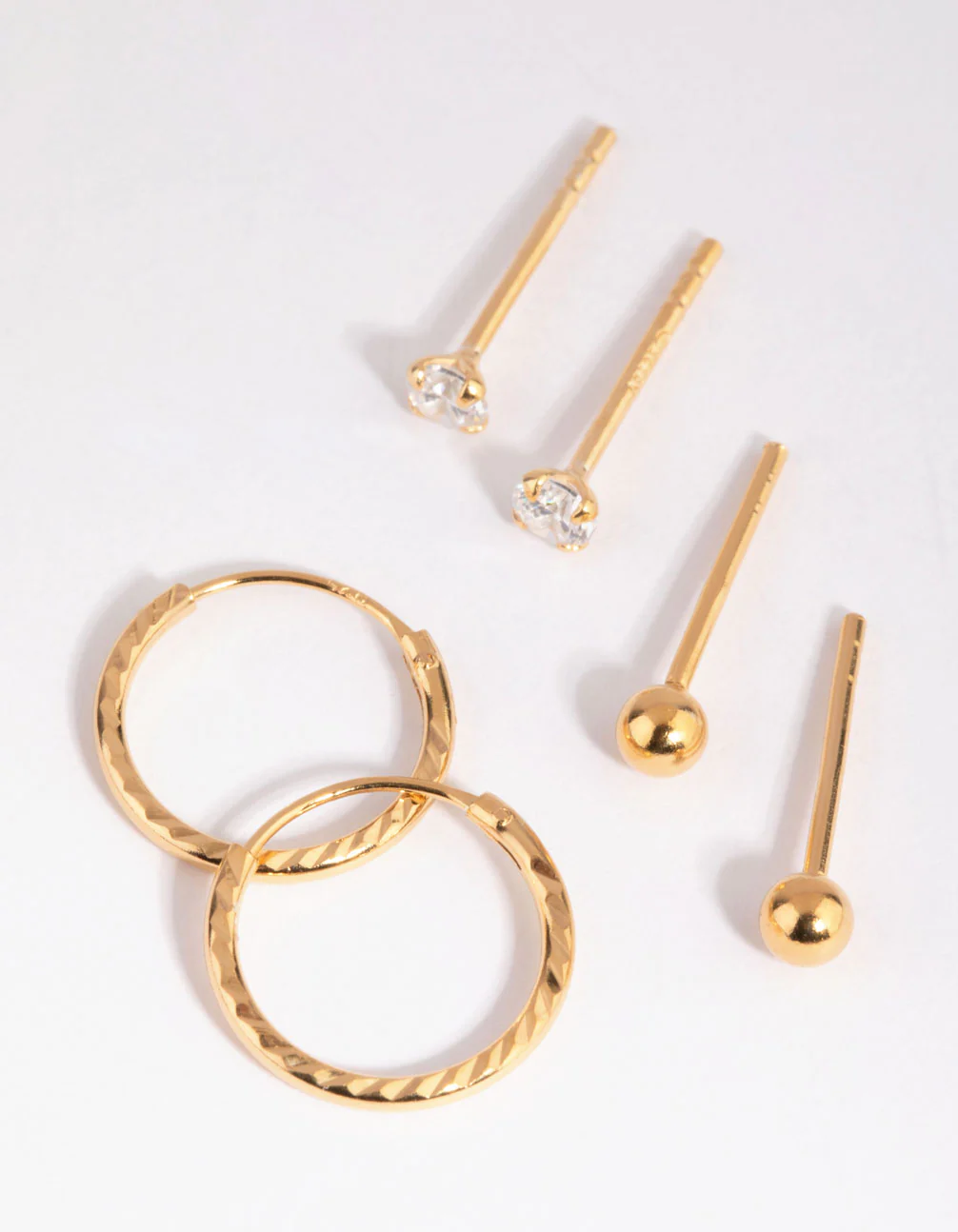 Gold Plated Sterling Silver Ball Stud & Hoop Earring Pack - Image 3