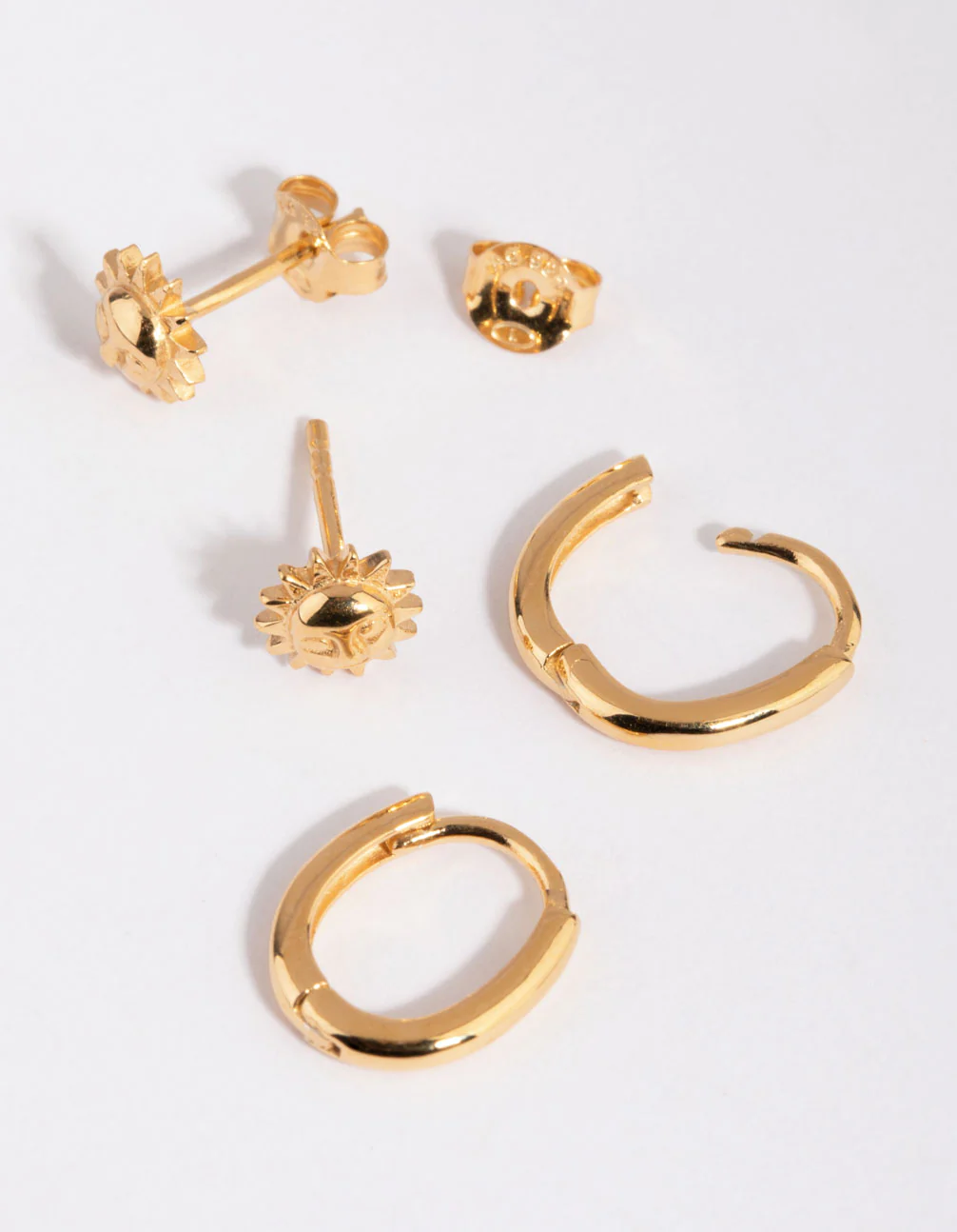Gold Plated Sterling Silver Sun Stud & Huggie Earring Set - Image 2