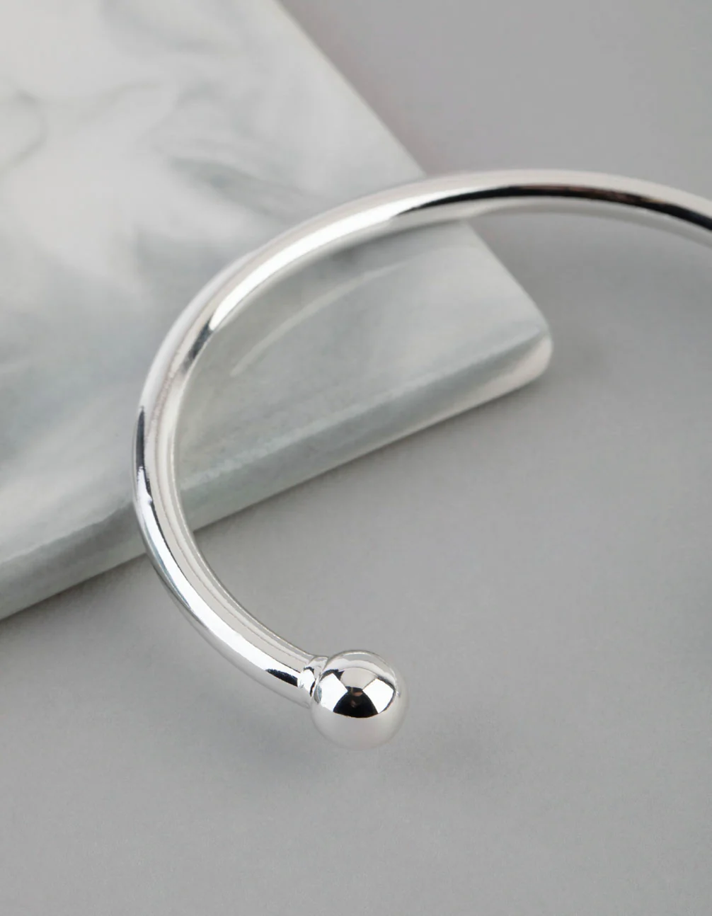 Silver Plated Brass Ball End Cuff Bracelet - Image 2