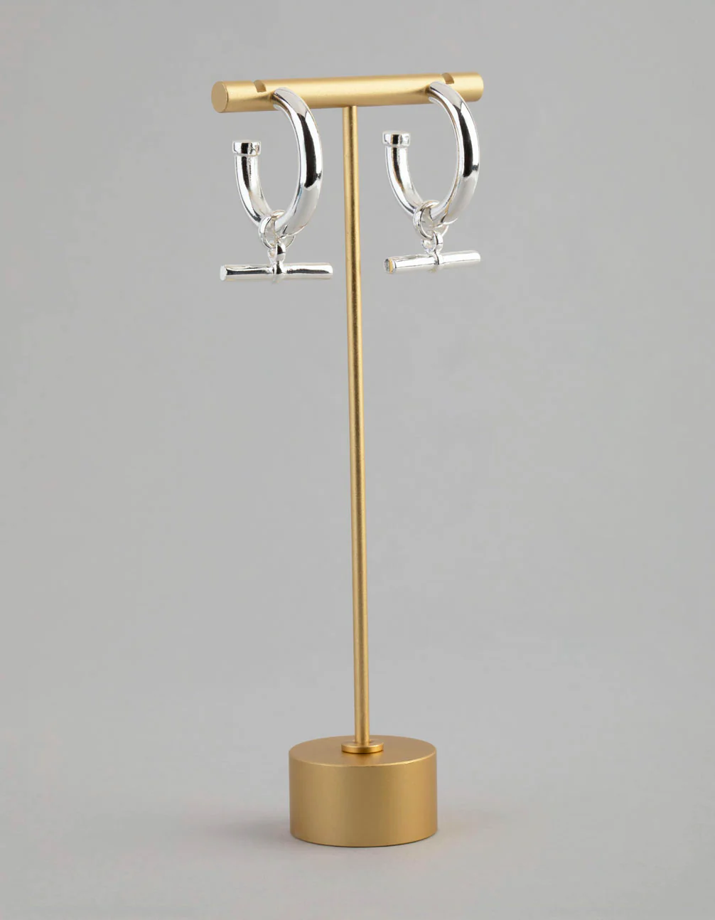 Silver Plated Brass Fob Hoop Earrings - Image 2