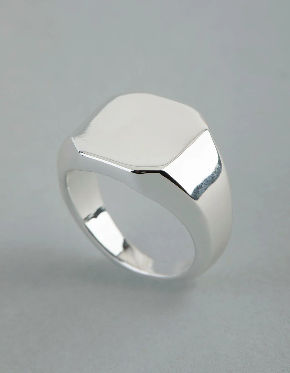 Silver Plated Brass Octagon Signet Pinky Ring - Image 3