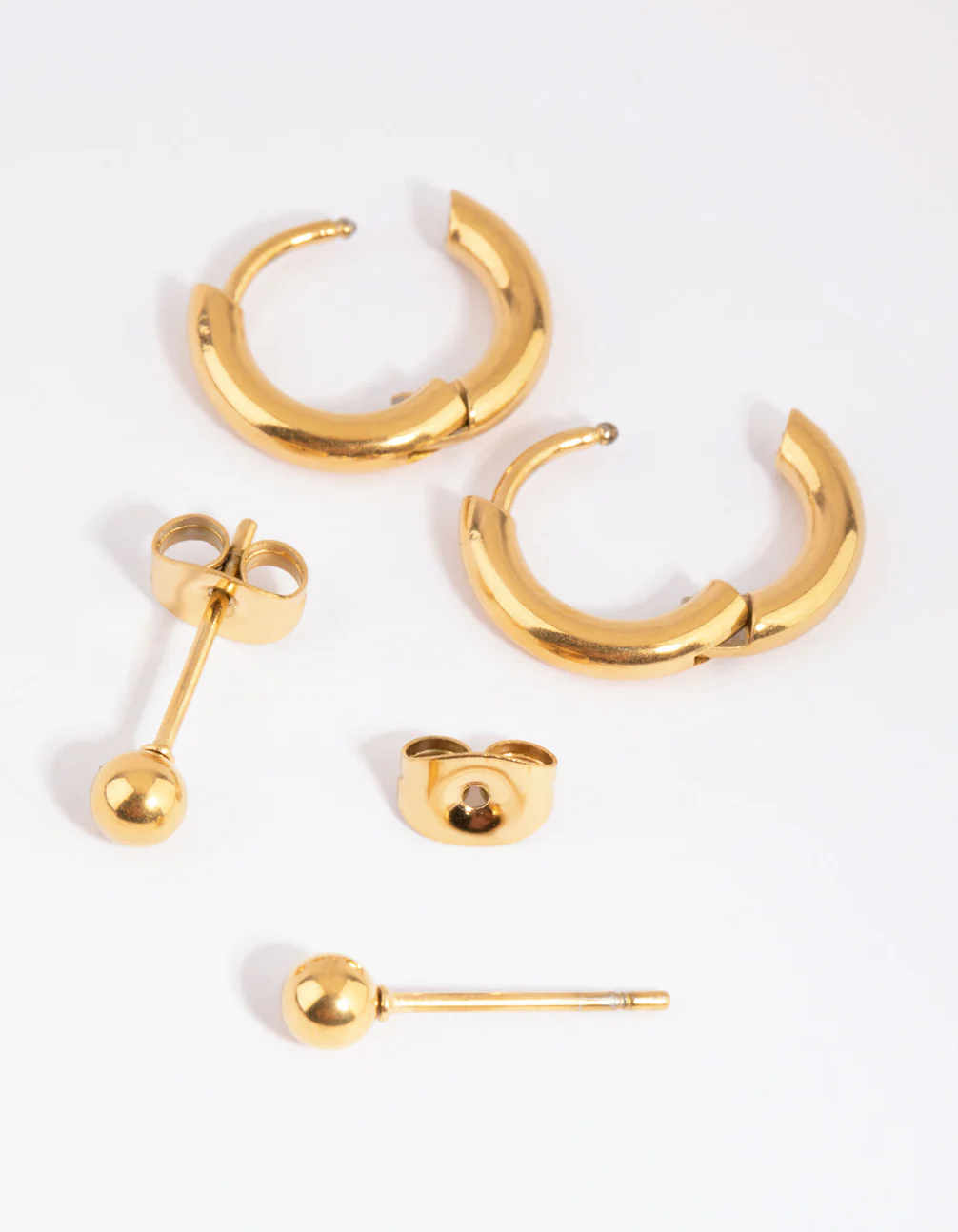 Gold Plated Surgical Steel Stud & Huggie Earring Set - Image 3