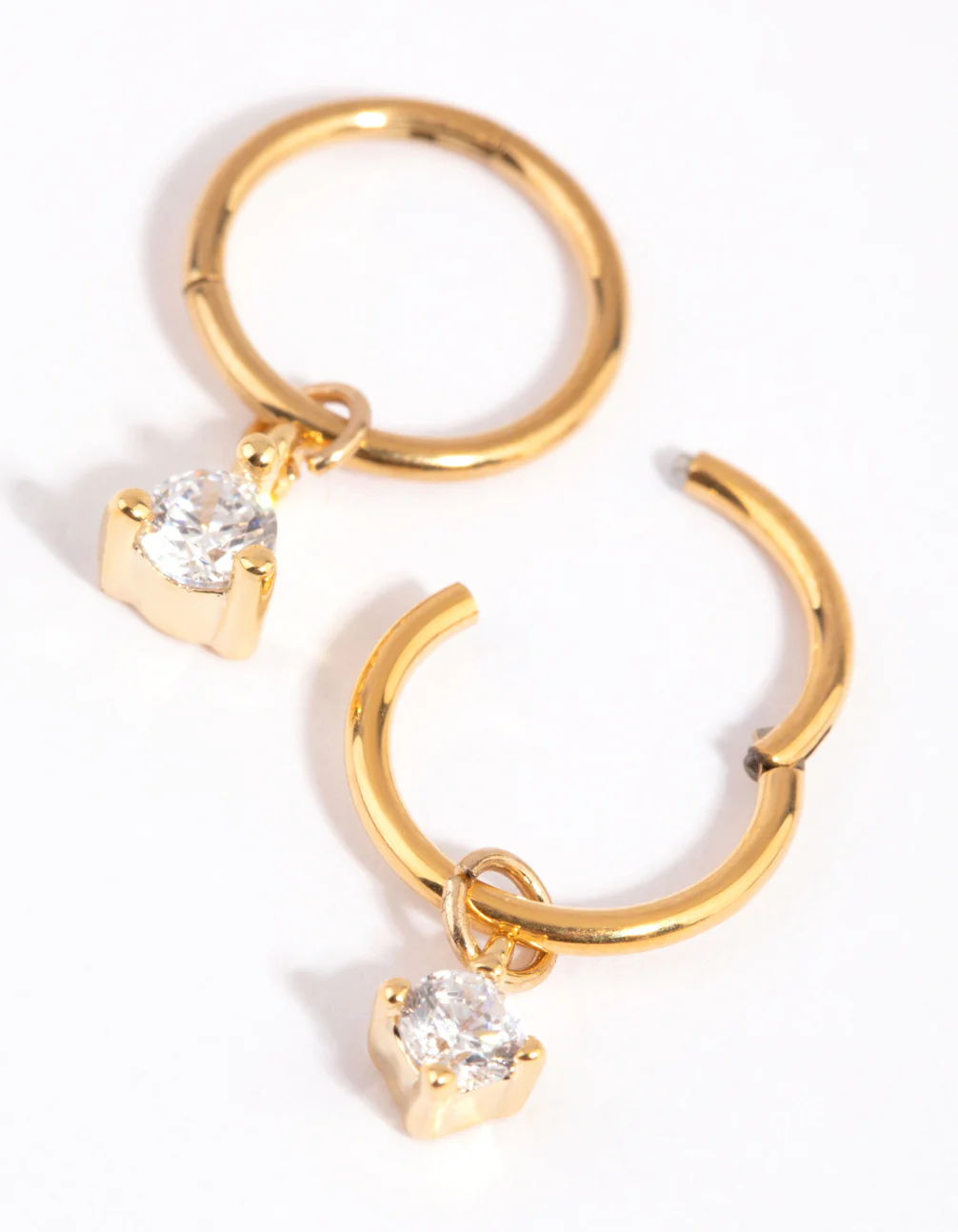 Gold Plated Surgical Steel Cubic Zirconia Charm Sleeper Earrings - Image 2