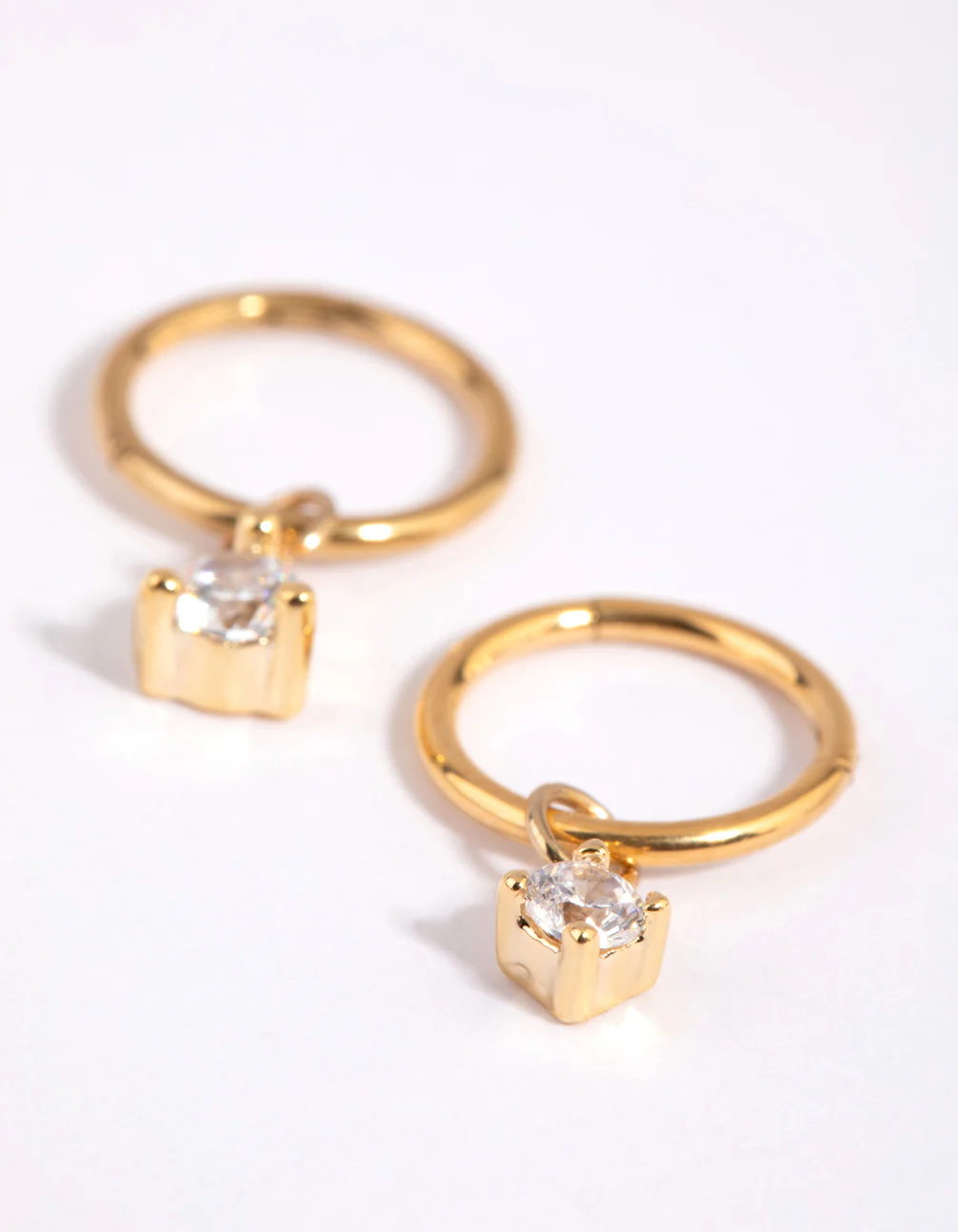Gold Plated Surgical Steel Cubic Zirconia Charm Sleeper Earrings - Image 3