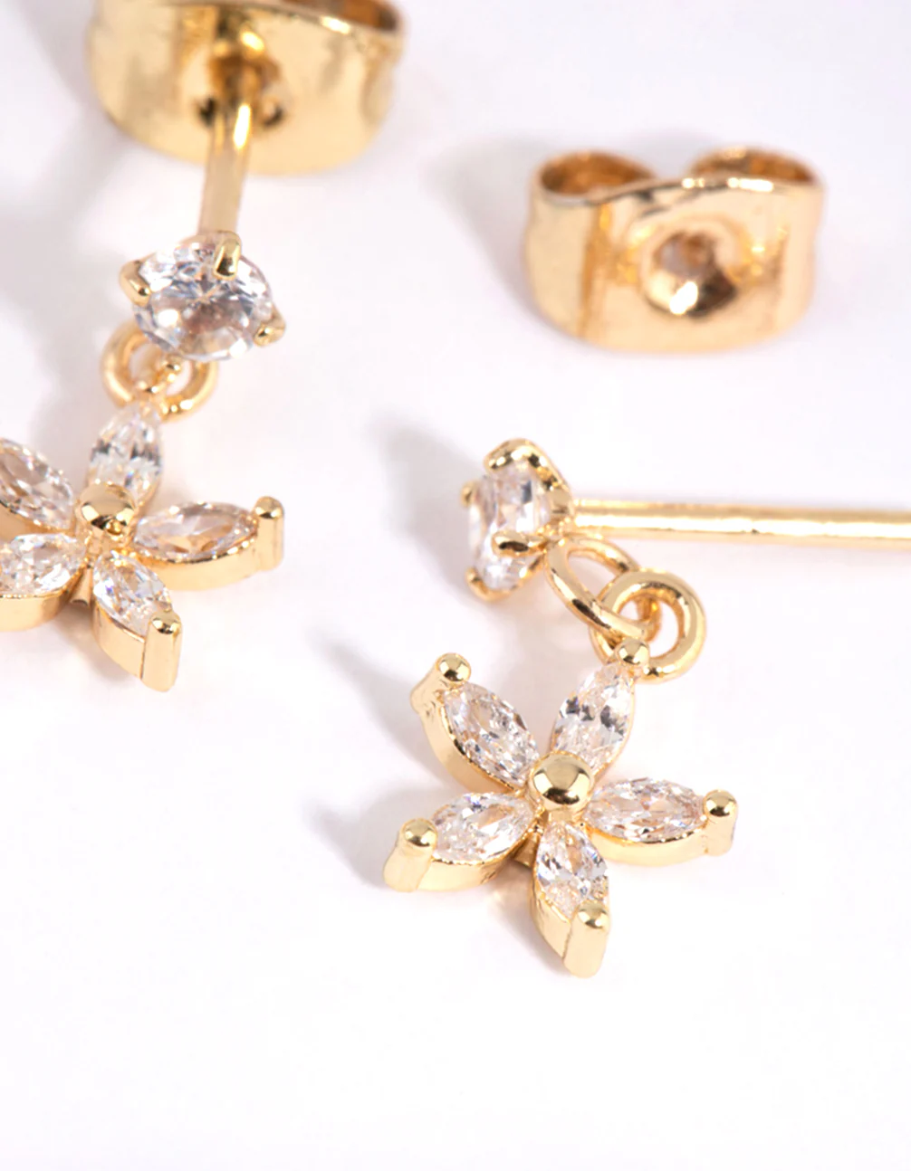 Gold Plated Surgical Steel Cubic Zirconia Flower Stud Earrings - Image 3
