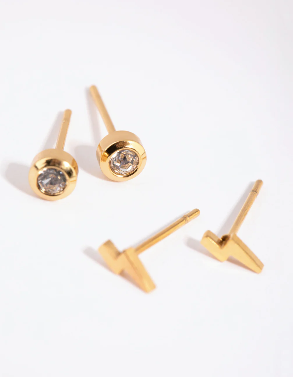 Gold Plated Surgical Steel Lightning Bolt Stud Earring Set - Image 2