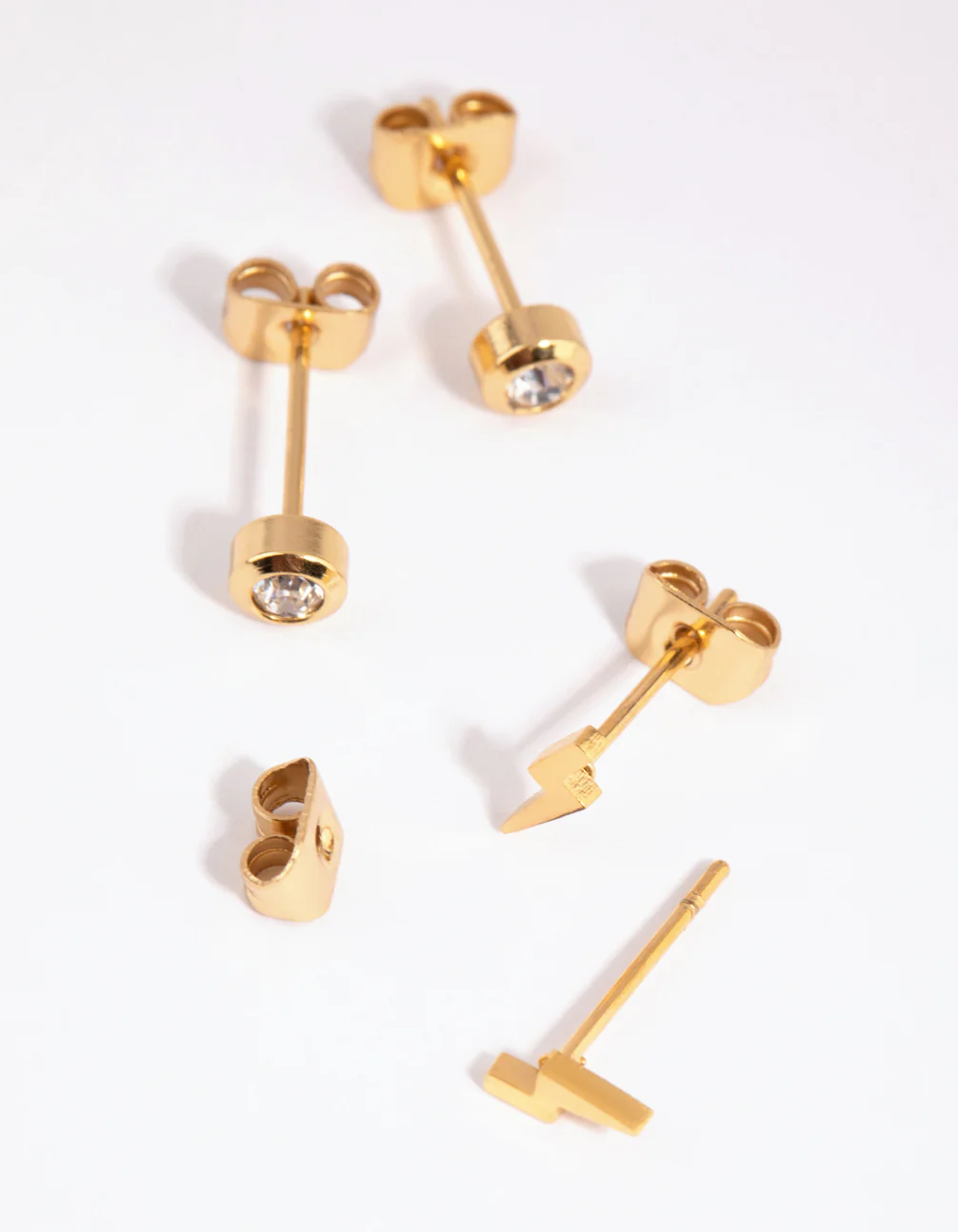 Gold Plated Surgical Steel Lightning Bolt Stud Earring Set - Image 3