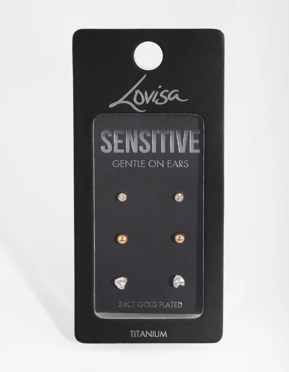 24 Carat Gold Plated Surgical Steel Love Stud Earrings 3-Pack - Image 3