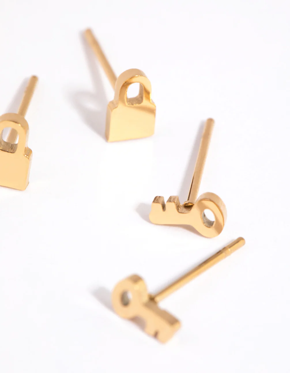 Gold Plated Surgical Steel Lock & Key Stud Earring Set - Image 2
