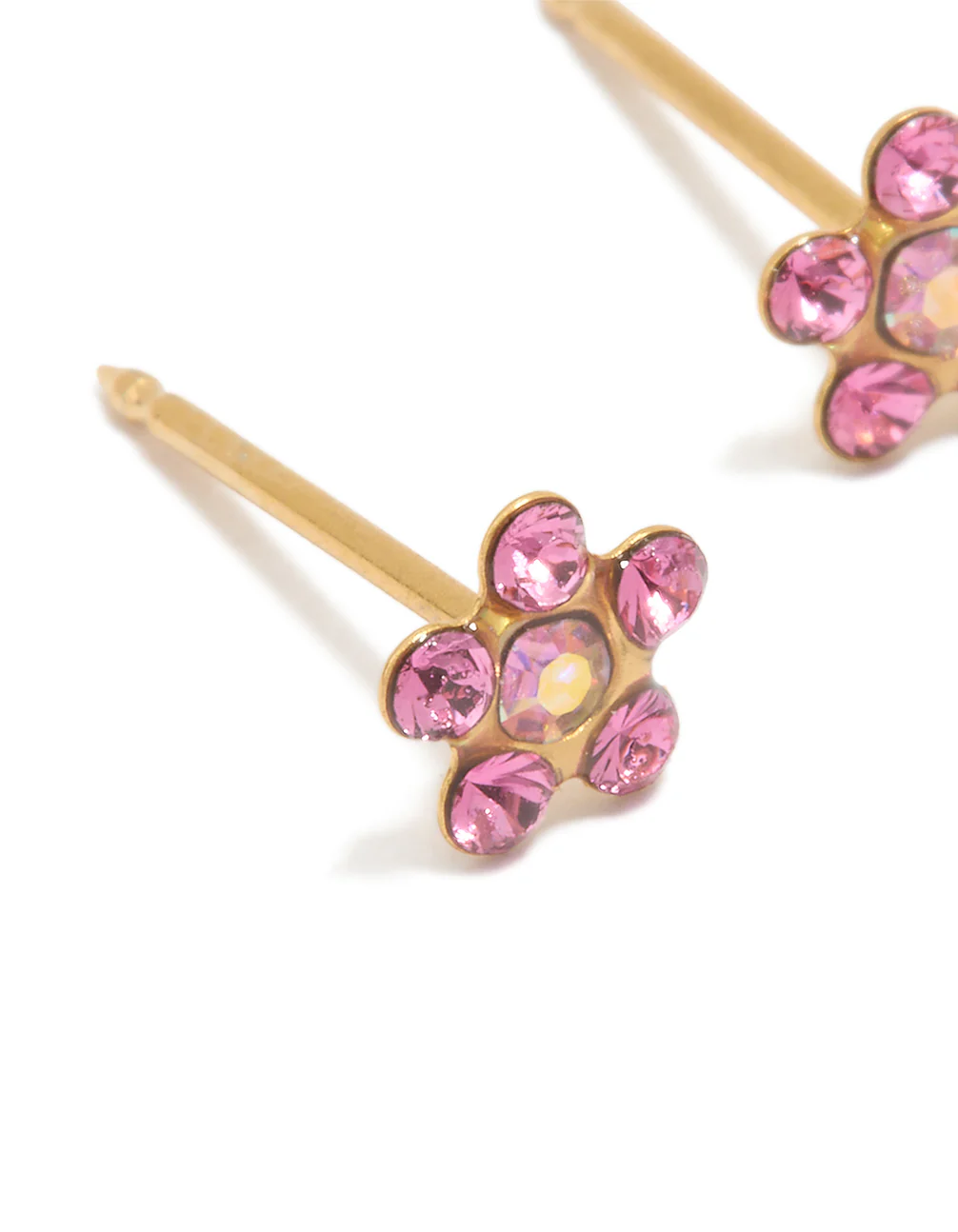 24K Gold Plated Surgical Stainless Steel Pink Cubic Zirconia Daisy Piercing Stud - Image 2