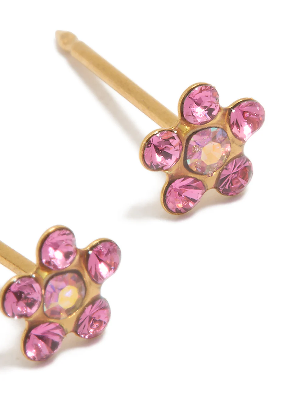 24K Gold Plated Surgical Stainless Steel Pink Cubic Zirconia Daisy Piercing Stud - Image 3