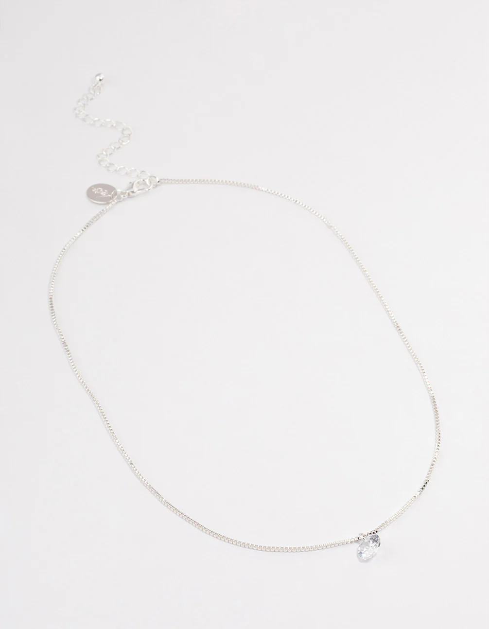 Silver Single Cubic Zirconia Box Chain Necklace - Image 2