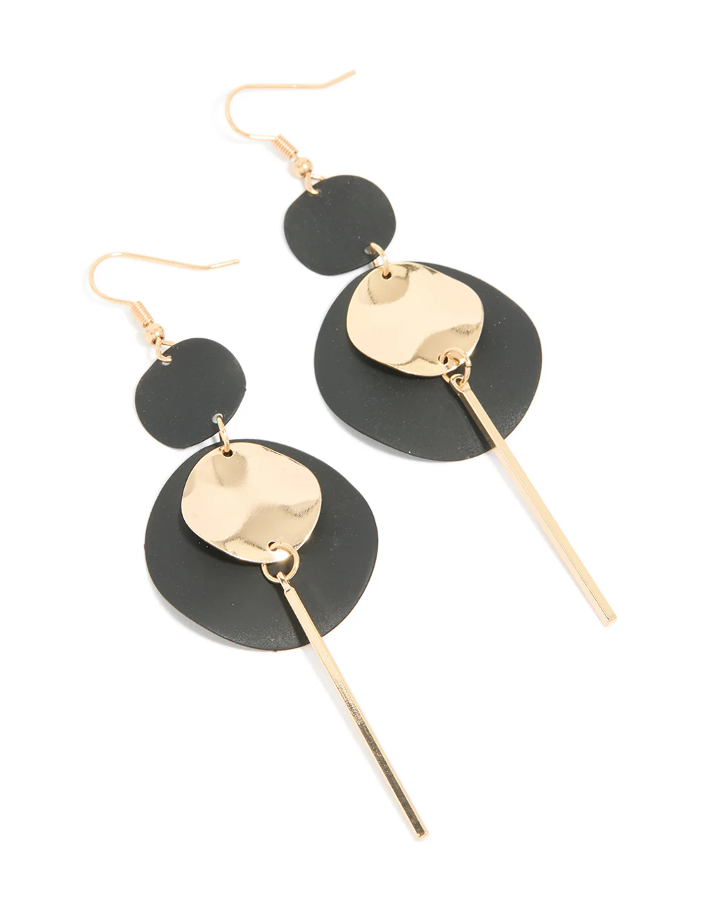 Black Coated Disc Stick Drop Earrings - Image 2