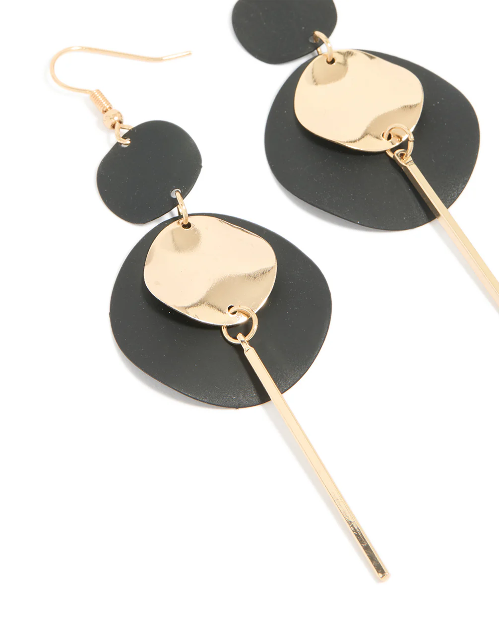 Black Coated Disc Stick Drop Earrings - Image 3