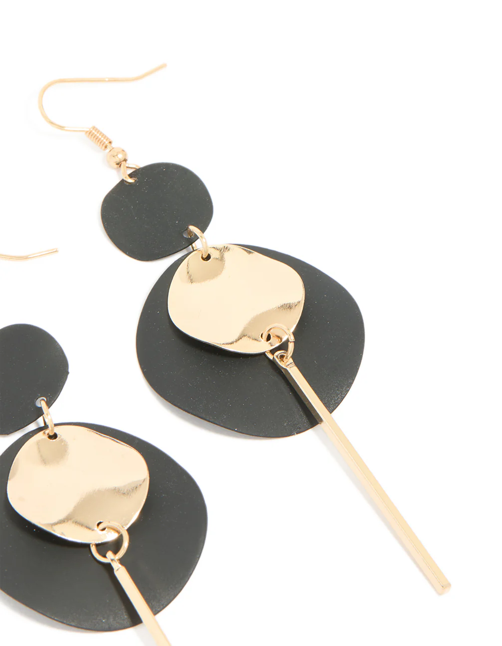 Black Coated Disc Stick Drop Earrings - Image 4