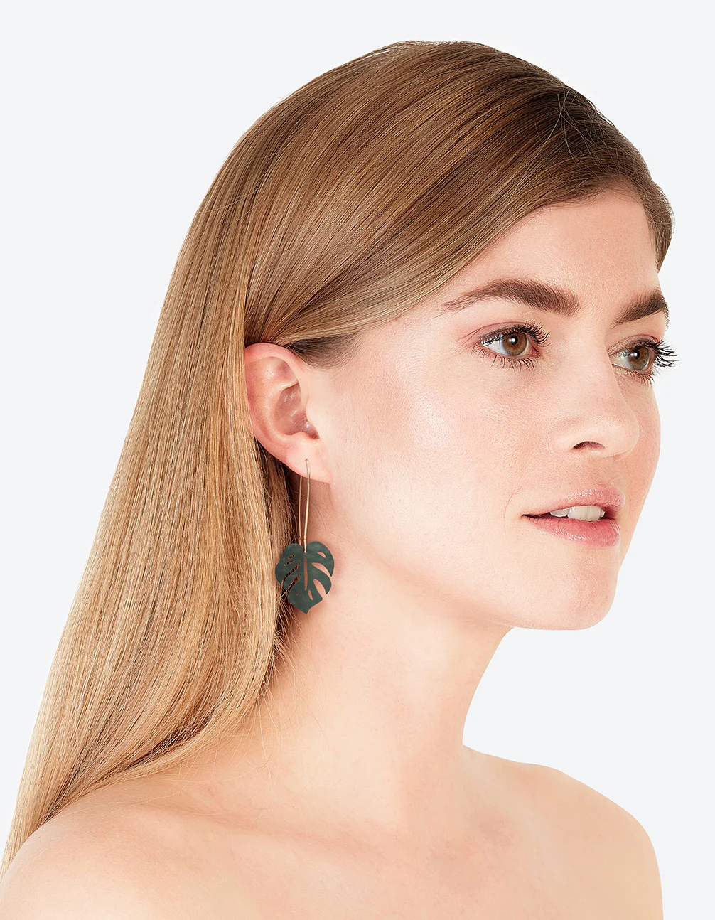 Green Leaf Cutout Drop Earrings - Image 3