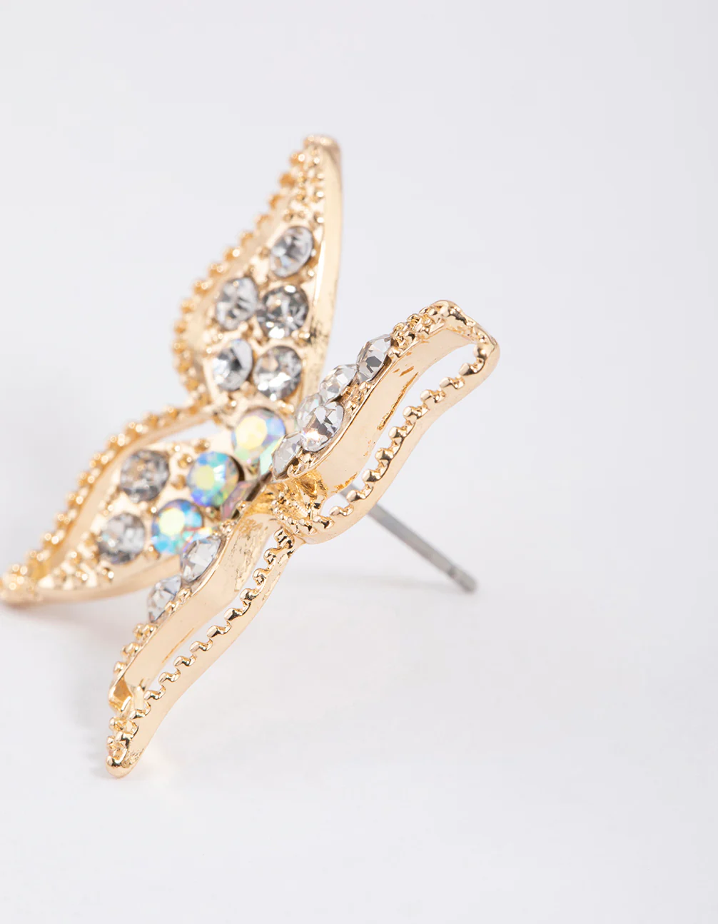 Gold Large Diamante Butterfly Stud Earrings - Image 3