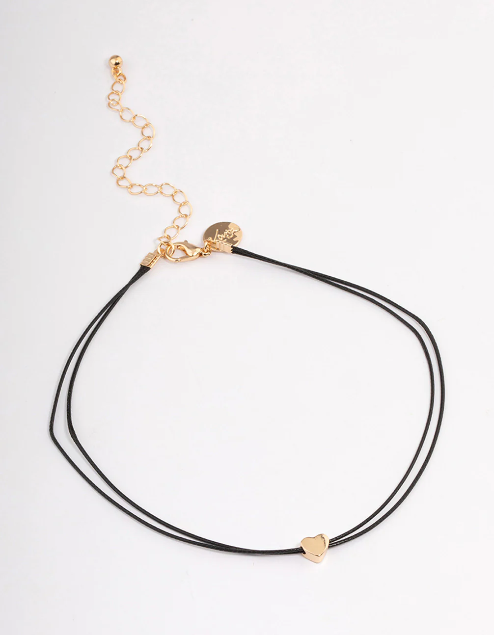 Gold Mini Heart Black Cord Choker - Image 2
