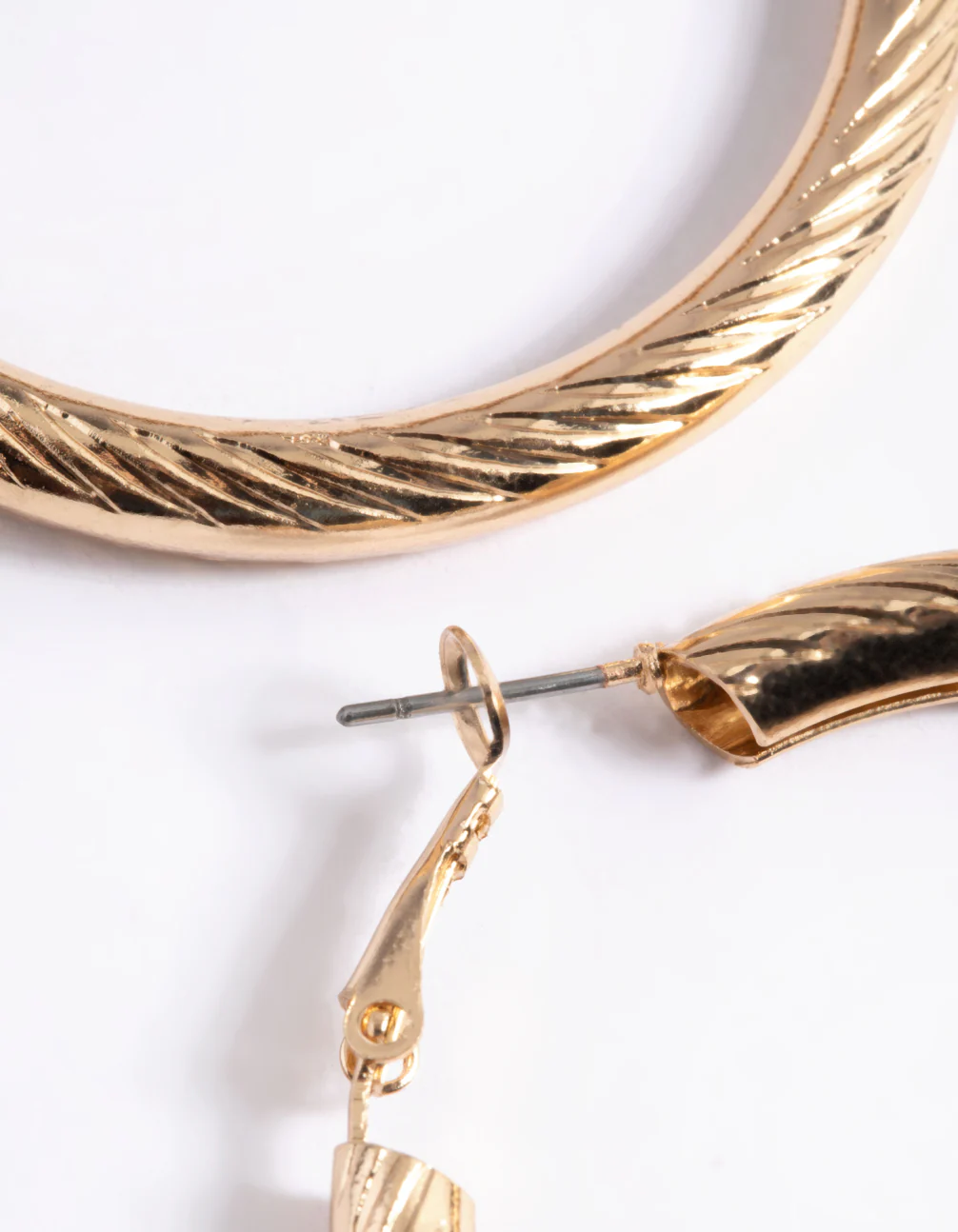 Gold Line Textured Hoop Earrings - Image 4