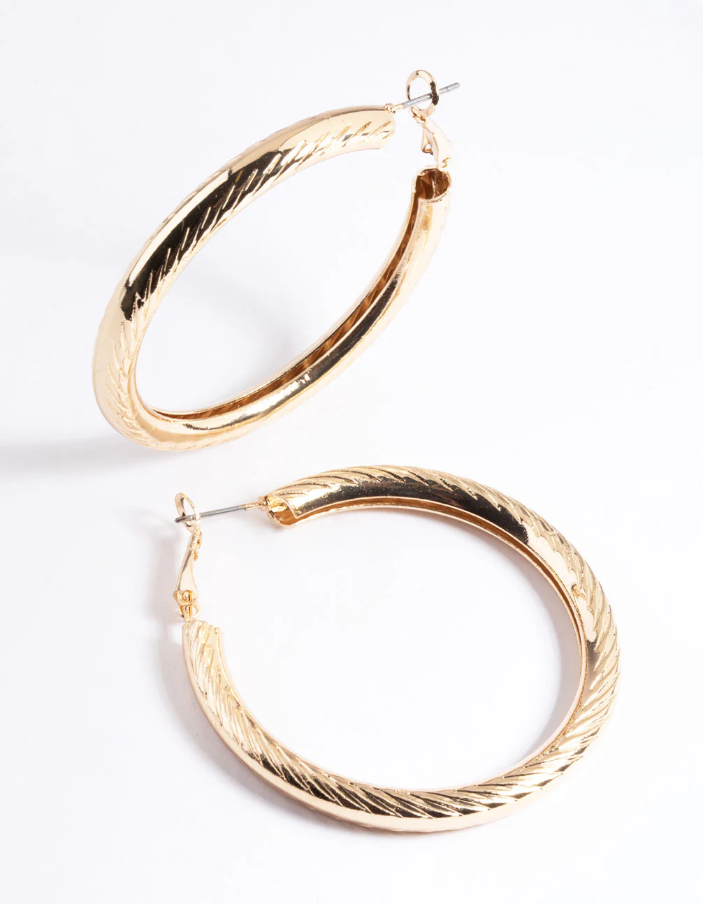 Gold Line Textured Hoop Earrings - Image 5