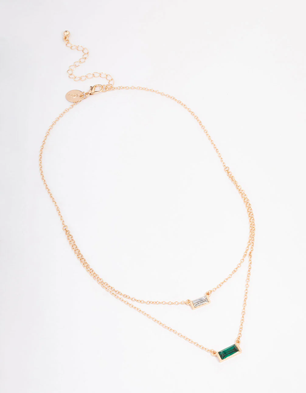 Gold Baguette Stone Double Short Necklace - Image 2