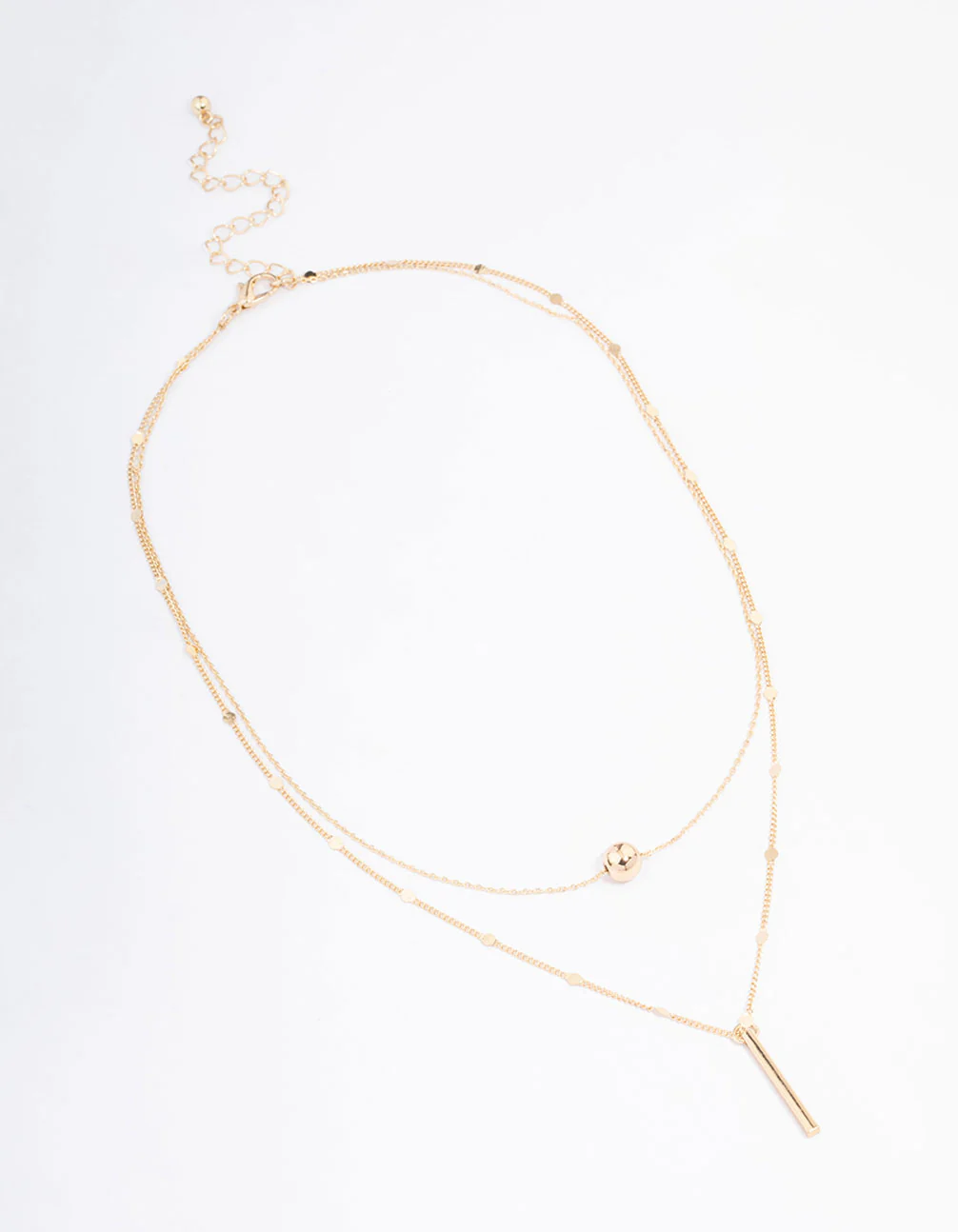 Gold Bar & Ball Double Chain Short Layered Necklace - Image 4