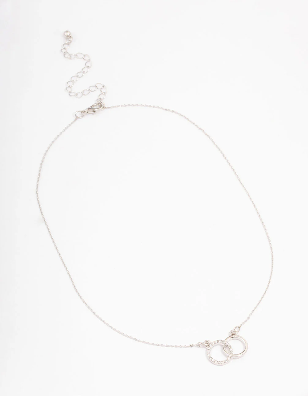 Silver Diamante Double Circle Link Short Necklace - Image 2