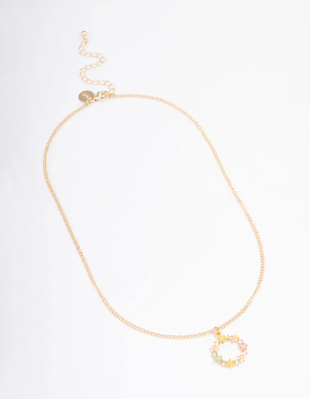 Gold Diamante Flower Circle Short Necklace - Image 2