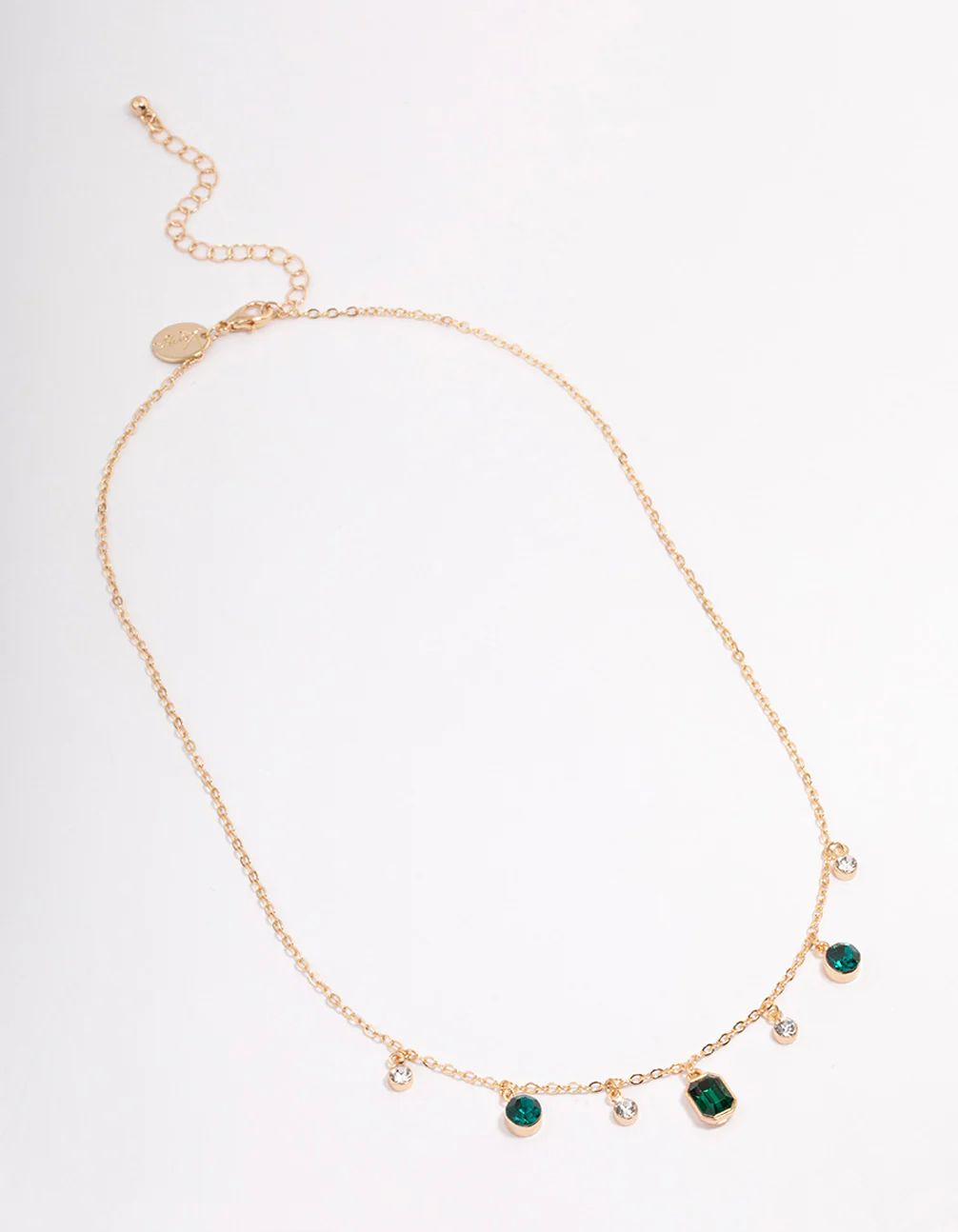 Gold Diamante & Green Pendant Necklace - Image 2