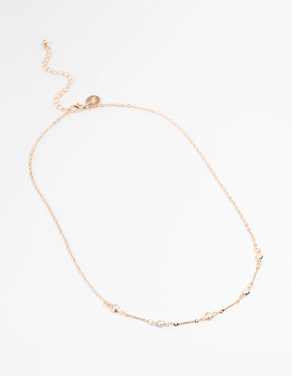 Gold Encased Pearl Station Necklace - Image 2