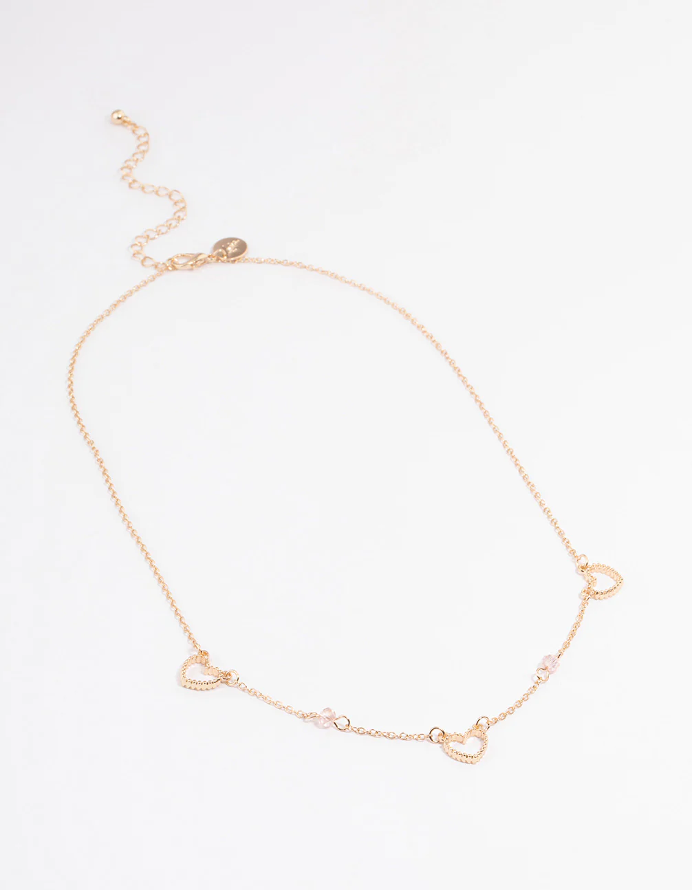 Gold Open Heart & Beaded Station Necklace - Image 2