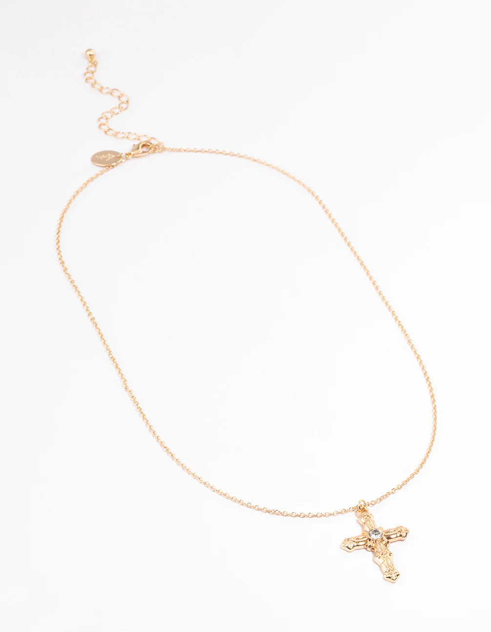 Gold Ornate Diamante Cross Necklace - Image 2