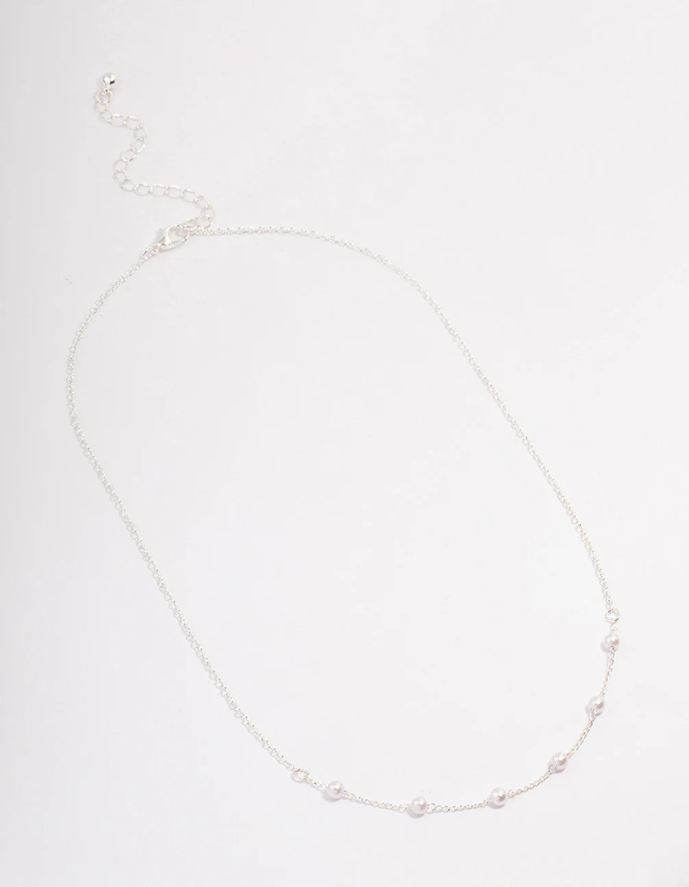 Silver Dainty Pearl Station Necklace - Image 5