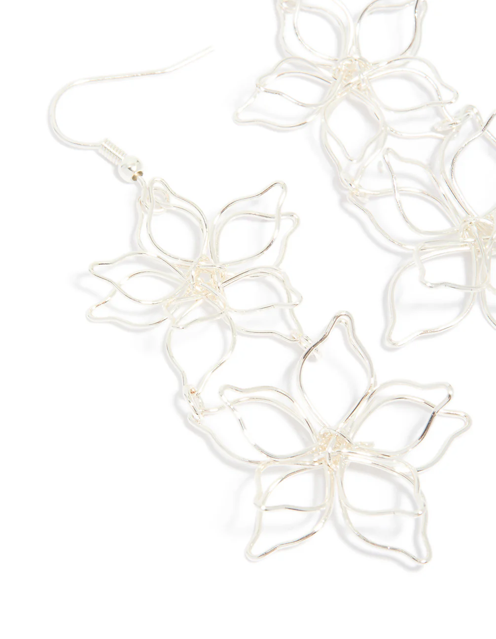 Silver Double Wire Flower Drop Earrings - Image 3