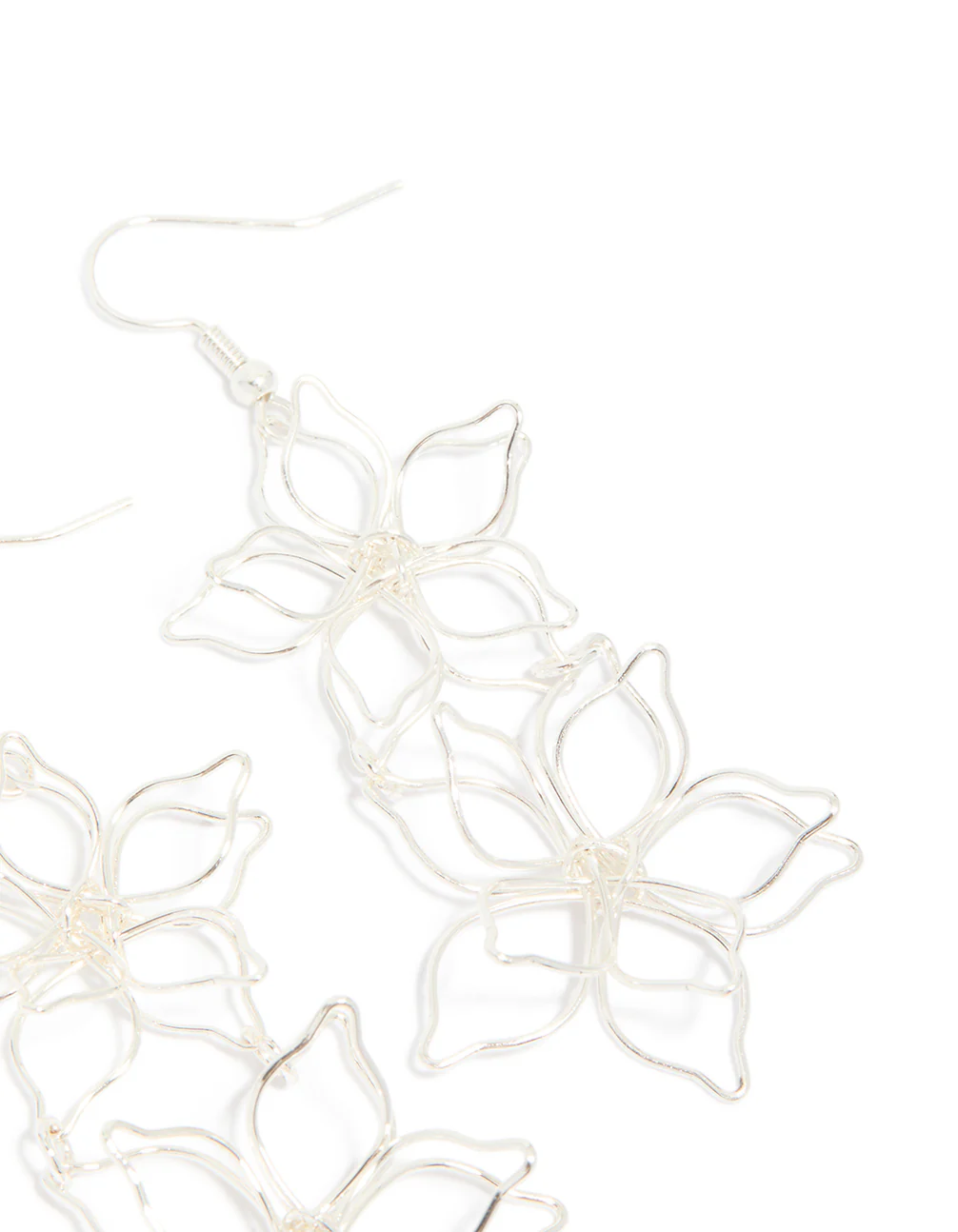 Silver Double Wire Flower Drop Earrings - Image 4