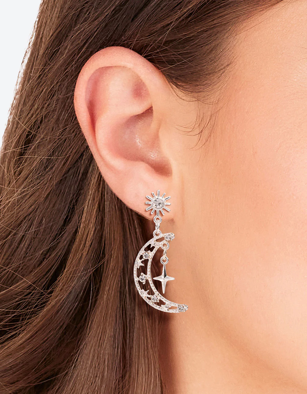 Silver Diamante Celestial Drop Earrings - Image 2