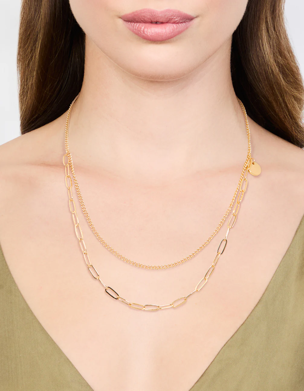 Gold Curb & Cable Layered Necklace - Image 2