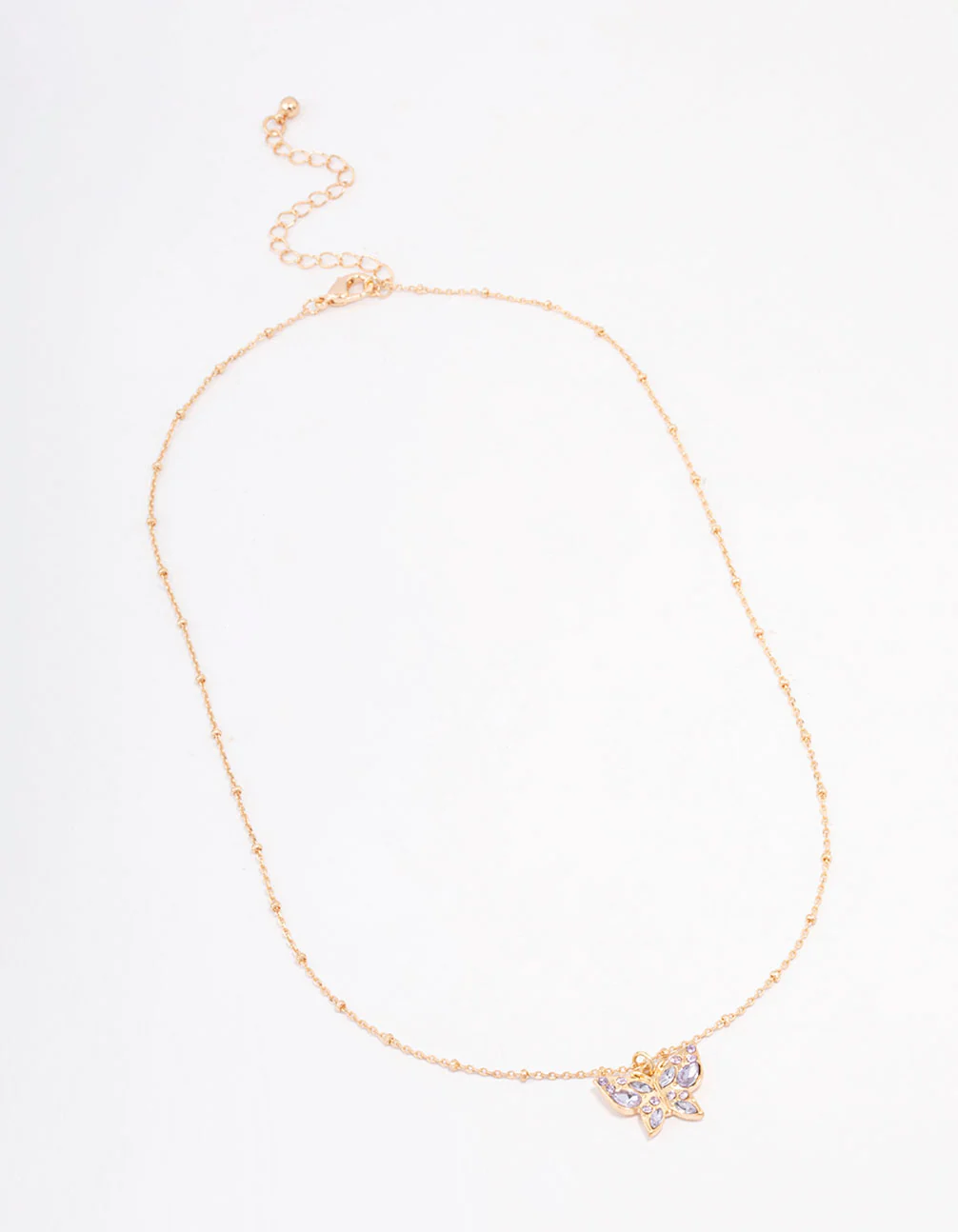 Gold Pave Ball Chain Butterfly Necklace - Image 2