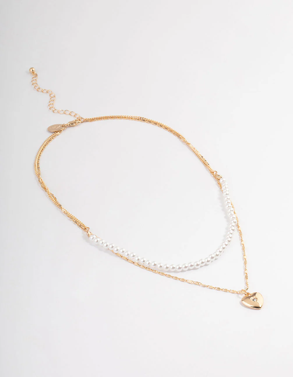 Gold Pearl Strand & Heart Layered Necklace - Image 2