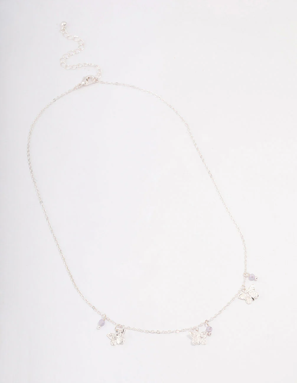 Silver Butterfly Beaded Droplet Necklace - Image 2