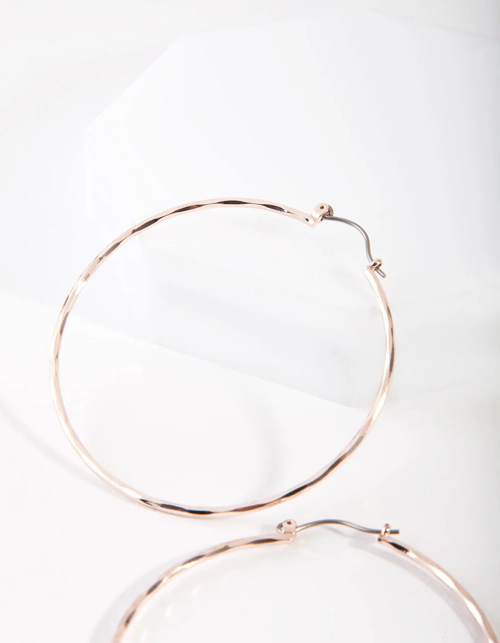 Rose Gold Textured Hoop Earrings - Image 2