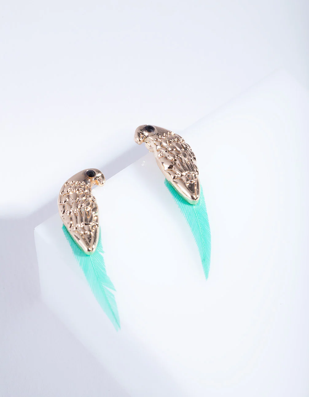 Gold Bird Feather Stud Earrings - Image 2