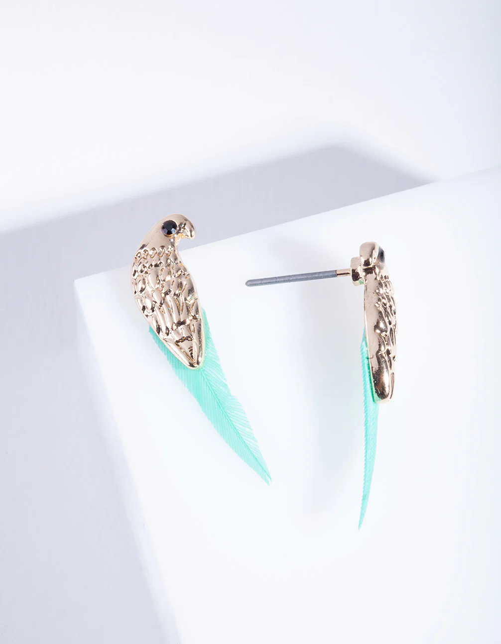 Gold Bird Feather Stud Earrings - Image 3