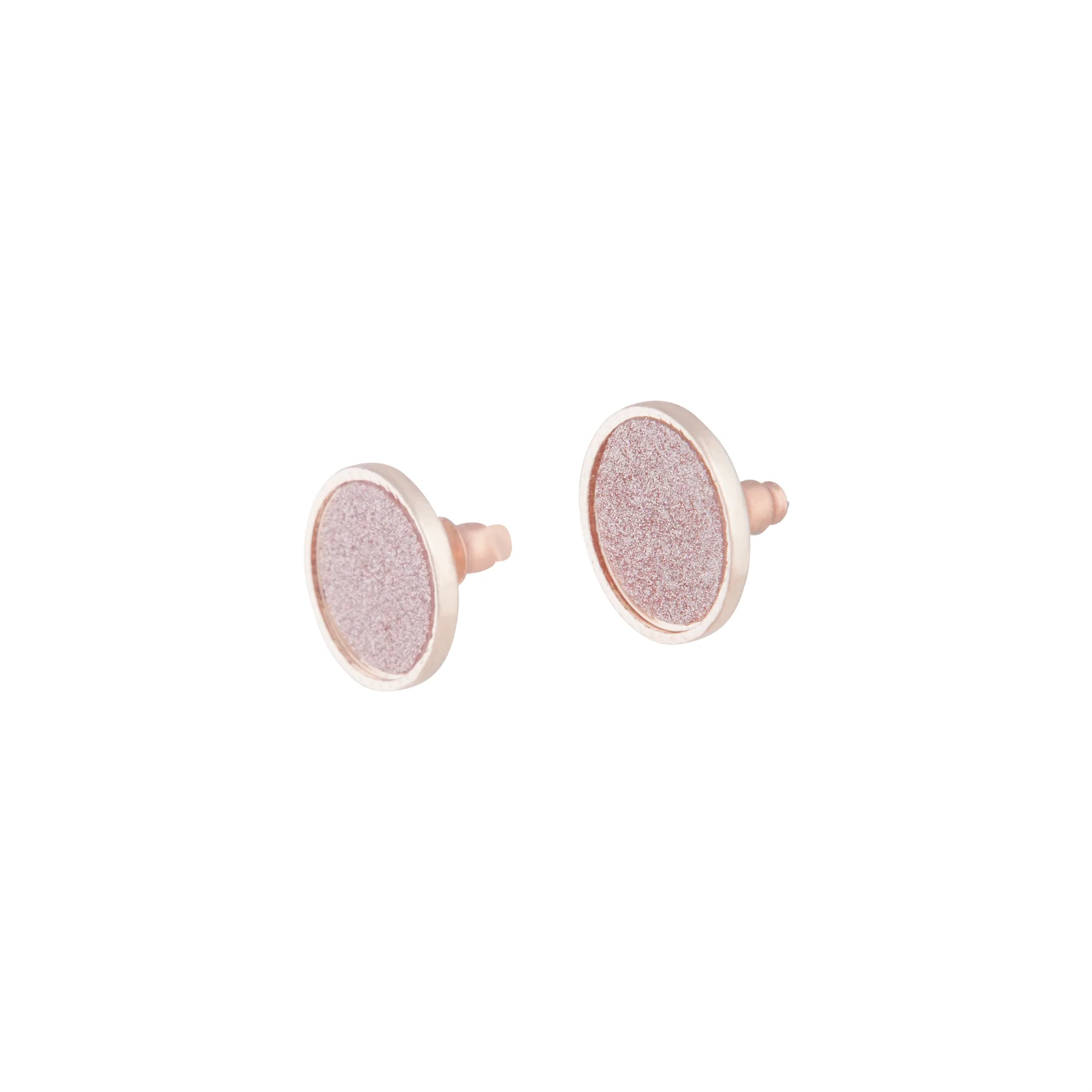 Rose Gold Pink Glitter Inlay Disc Earrings - Image 2