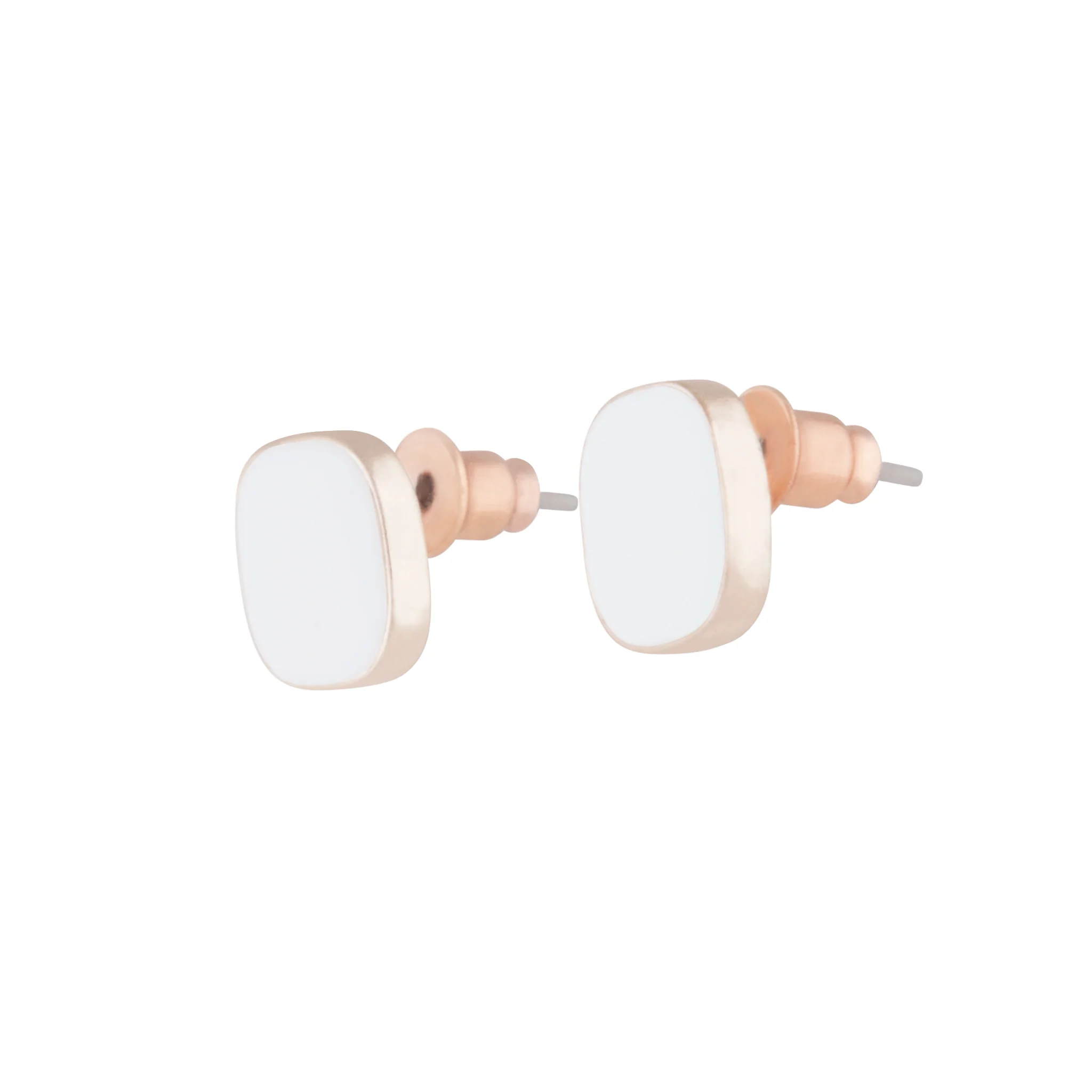 Rose gold Rounded Square White Enamel Stud - Image 2